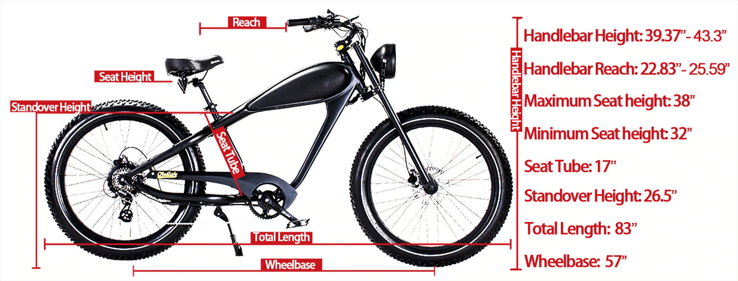Revi Bikes Cheetah Plus 48V17.5AH750W 26"x4" Fat Tire Electric Bike