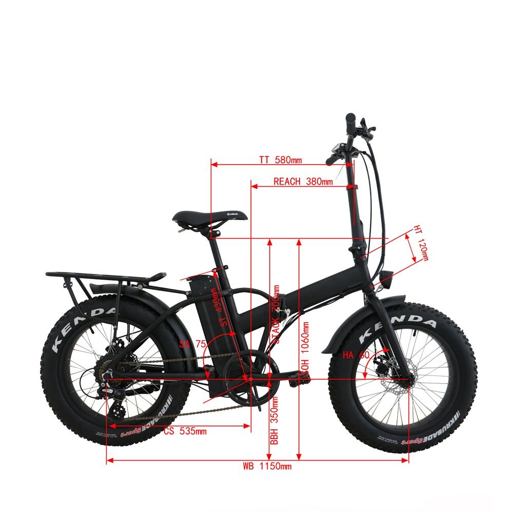 EUNORAU E-FAT-MN 48V500W12.5Ah 20"x4" Foldable Fat Tire Step Over Electric Bike, Geometry