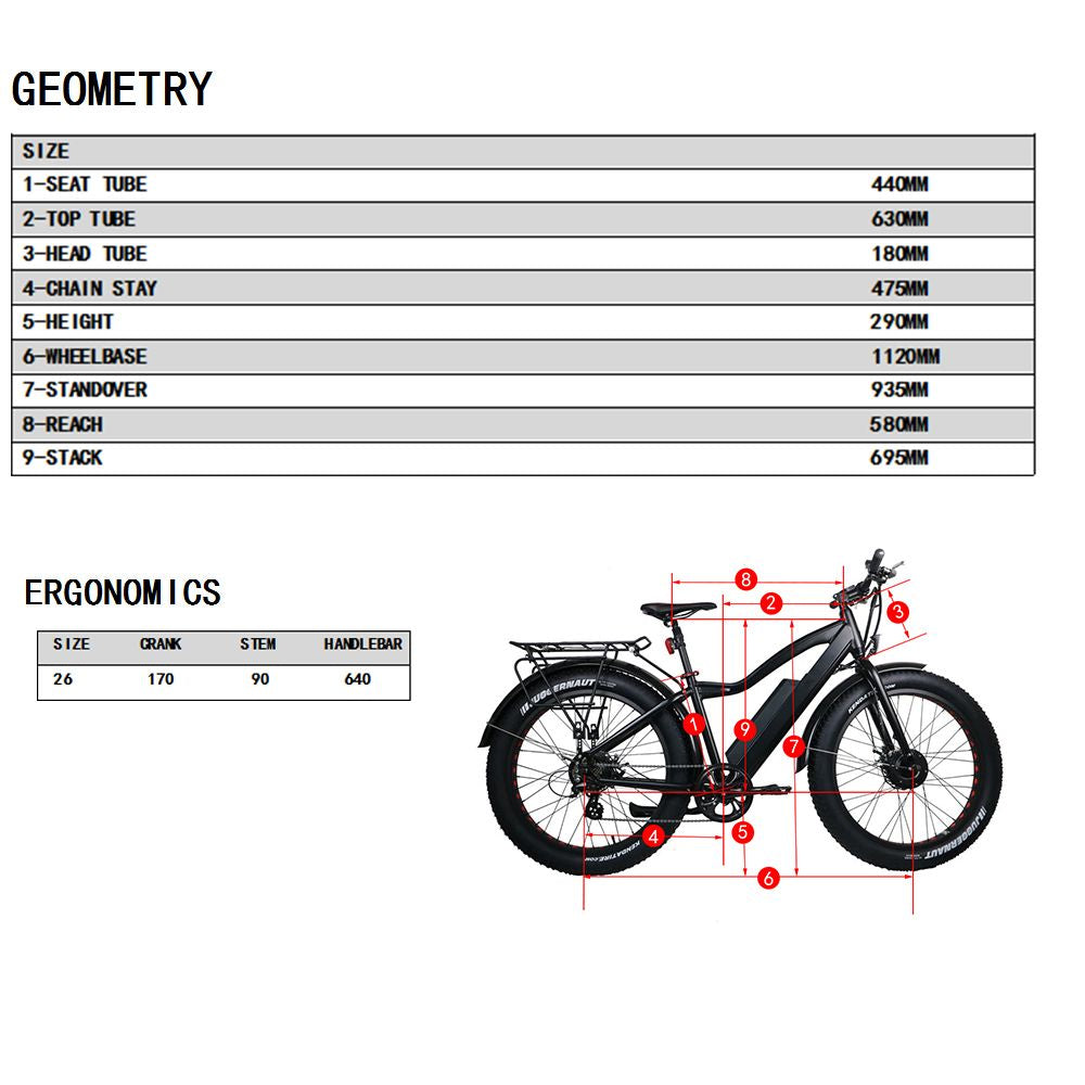 Eunorau Fat-Awd Electric Bike, Geometry